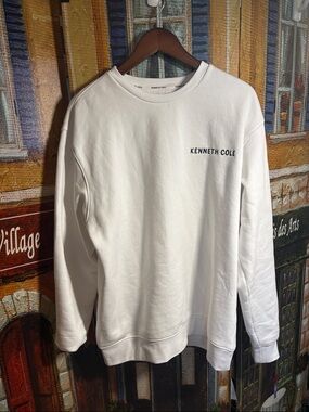 Kenneth Cole Men's White Crewneck Sweatshirt with Small Logo